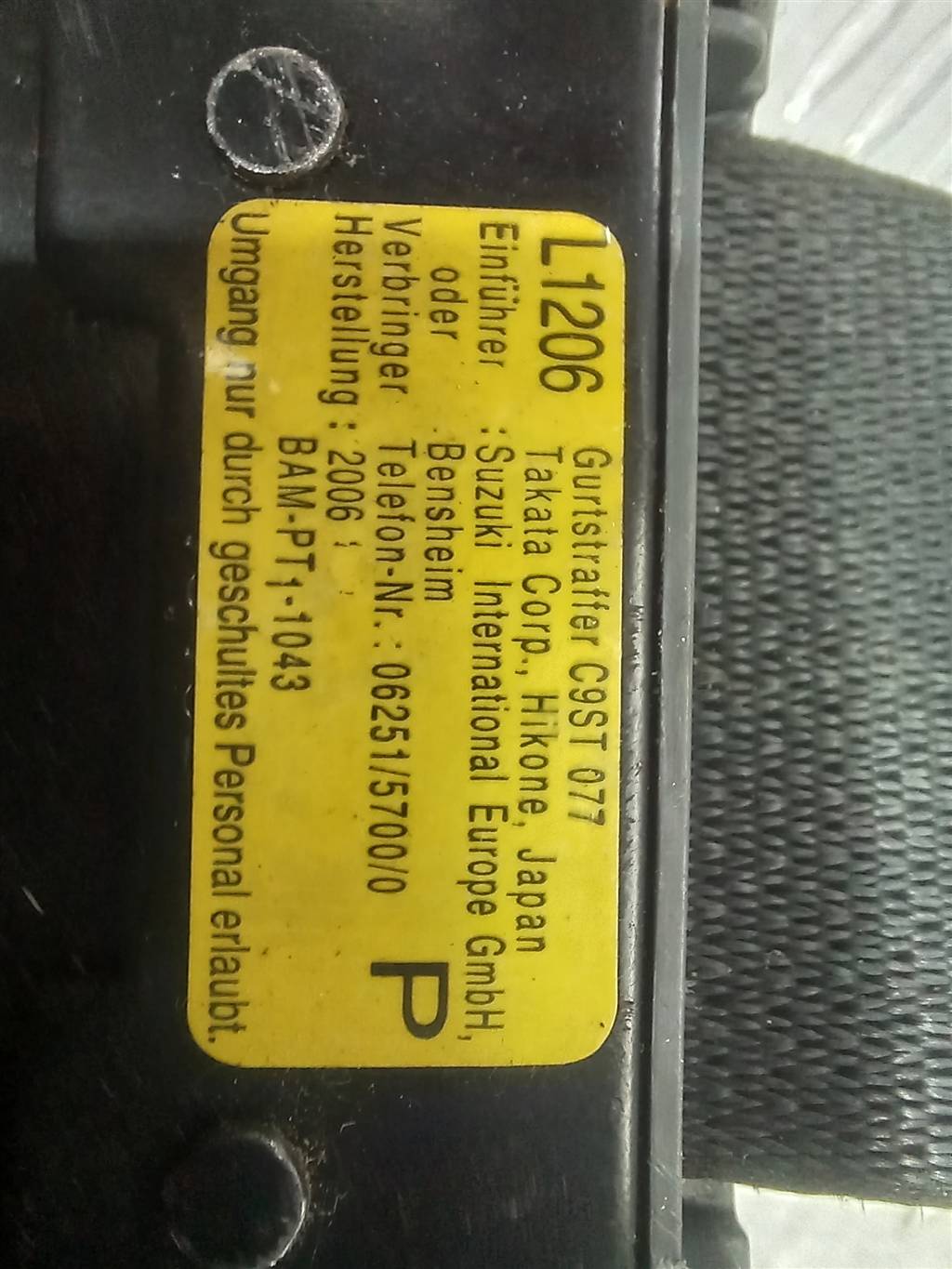 ремень безопасности SUZUKI Grand Vitara 2.0 4WD AT (140 л.с.)Grand Vitara  II (2005—2008) Внедорожник 8490165J12BHE, 2700 рублей, Москва