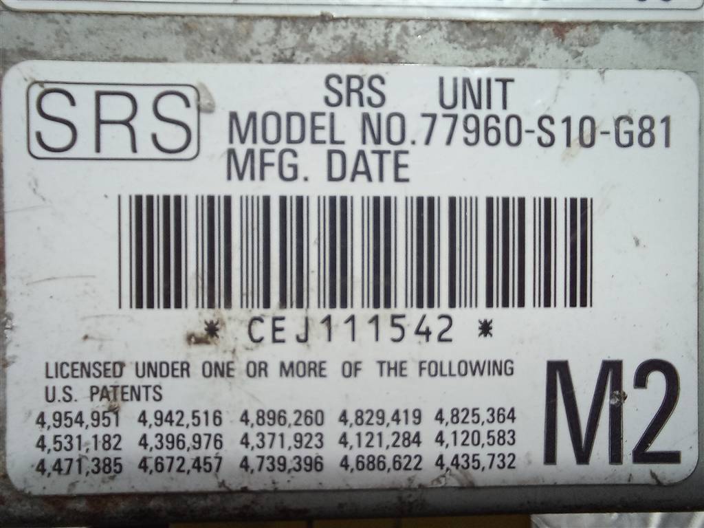 блок управления srs (air bag) HONDA CR-V CR-V  I рестайлинг (1998—2001) 77960S10G81, 520 рублей, Москва