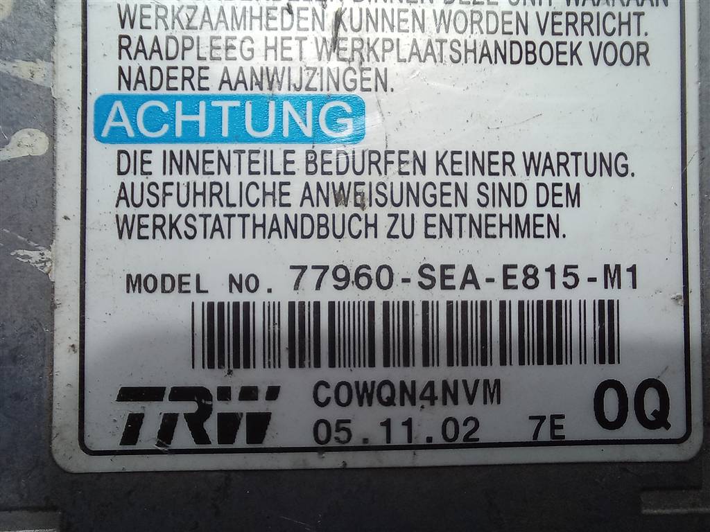 блок управления srs (air bag) HONDA Accord 2.4 AT (190 л.с.)Accord  VII (2002—2006) Седан 77960SEAE81, 1550 рублей, Москва