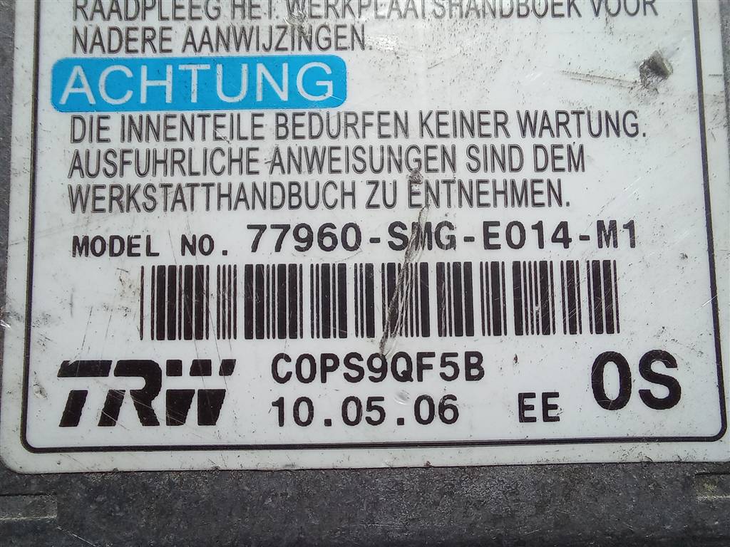 блок управления srs (air bag) HONDA Civic 1.8 MT (140 л.с.)Civic  VIII (2005—2009) Хетчбэк 77960SMGE01, 750 рублей, Москва