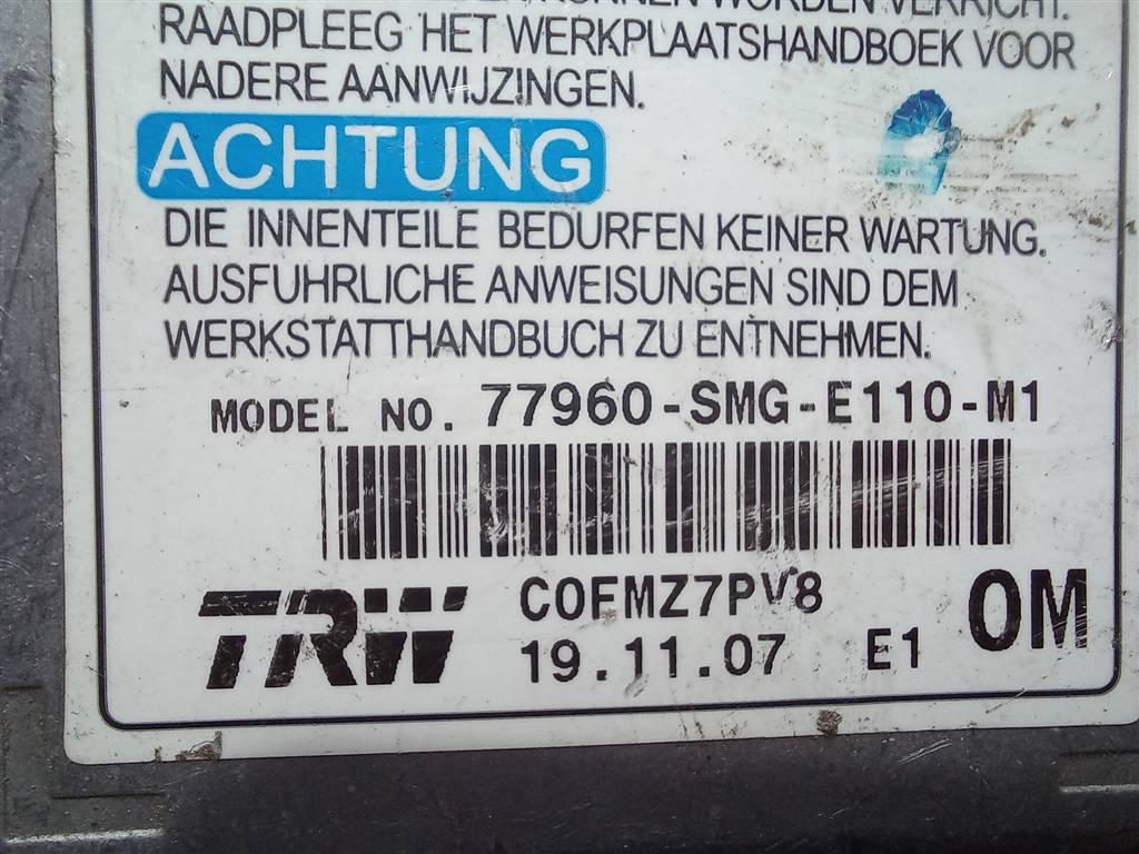 блок управления srs (air bag) HONDA Civic 1.8 MT (140 л.с.)Civic  VIII (2005—2009) Хетчбэк 77960SMGE11, 980 рублей, Москва