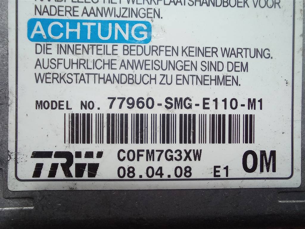 блок управления srs (air bag) HONDA Civic 2.2d MT (140 л.с.)Civic  VIII (2005—2009) Хетчбэк 77960SMGE11, 980 рублей, Москва