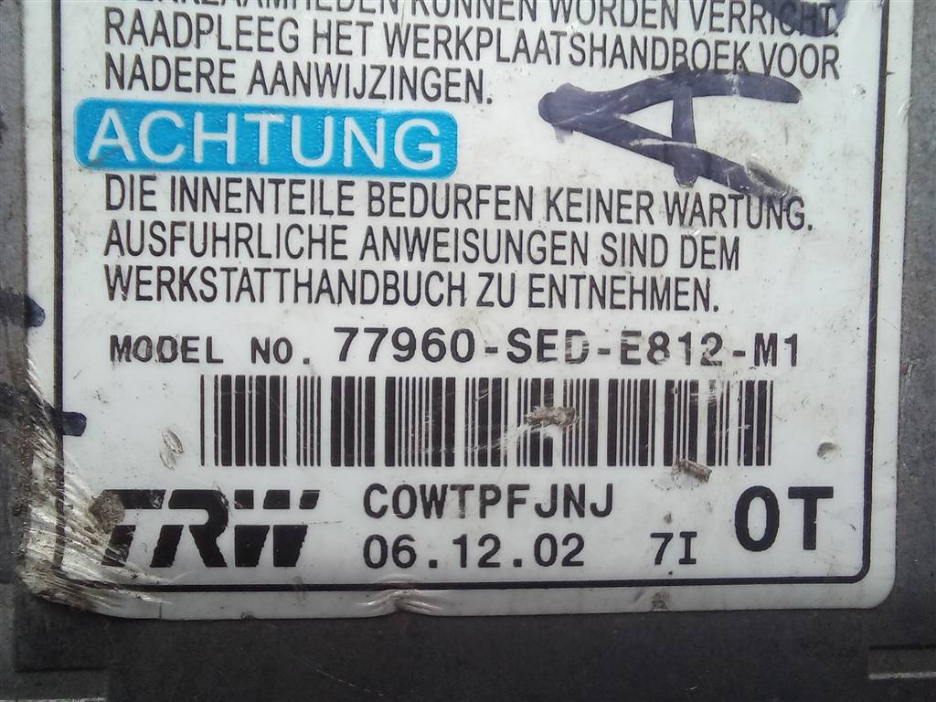 блок управления srs (air bag) HONDA Accord 2.4 AT (160 л.с.)Accord  VII (2002—2006) Универсал 77960SEDE81, 1550 рублей, Москва