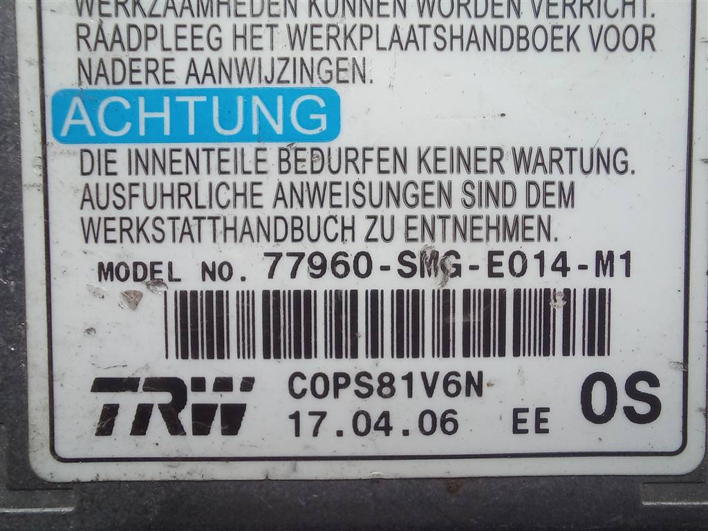 блок управления srs (air bag) HONDA Civic 1.8 MT (140 л.с.)Civic  VIII (2005—2009) Хетчбэк 77960SMGE01, 750 рублей, Москва
