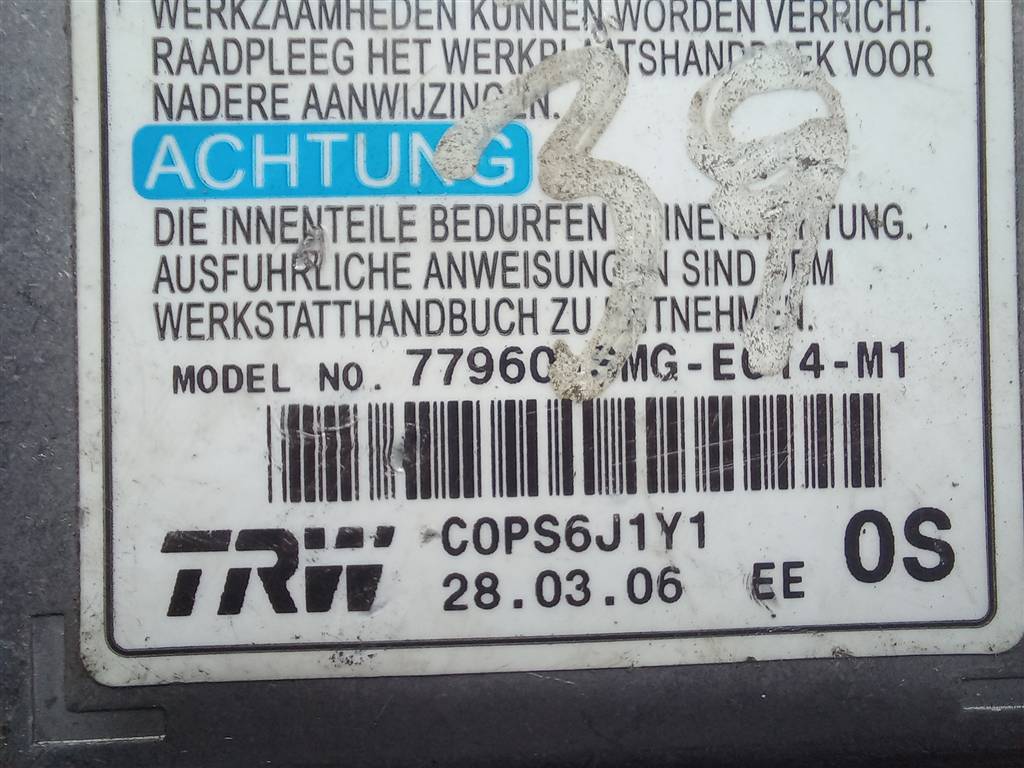 блок управления srs (air bag) HONDA Civic 1.8 MT (140 л.с.)Civic  VIII (2005—2009) Хетчбэк 77960SMGE01, 750 рублей, Москва