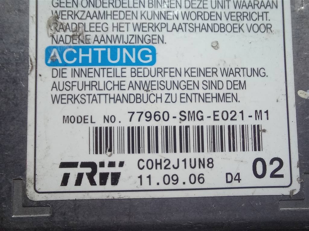 блок управления srs (air bag) HONDA Civic 1.8 MT (140 л.с.)Civic  VIII (2005—2009) Хетчбэк 77960SMGE02, 980 рублей, Москва