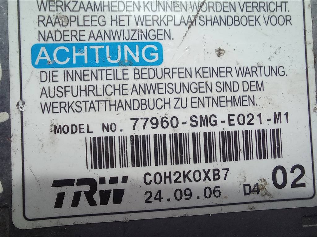 блок управления srs (air bag) HONDA Civic 1.8 MT (140 л.с.)Civic  VIII (2005—2009) Хетчбэк 77960SMGE02, 980 рублей, Москва