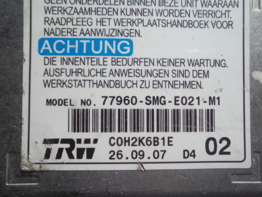 блок управления srs (air bag) HONDA Civic 1.8 MT (140 л.с.)Civic  VIII (2005—2009) Хетчбэк 77960SMGE02, 980 рублей, Москва