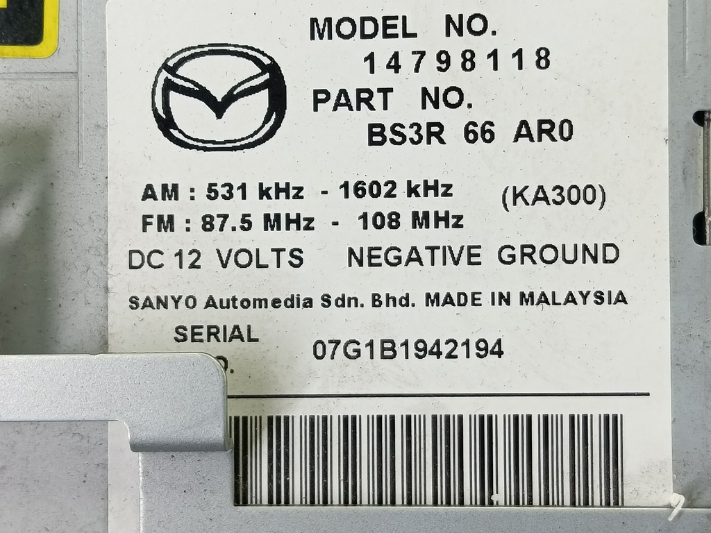 магнитола MAZDA 3 1.6 MT (105 л.с.)3  BK рестайлинг (2006—2009) Седан BS3W66AH0, 2700 рублей, Москва