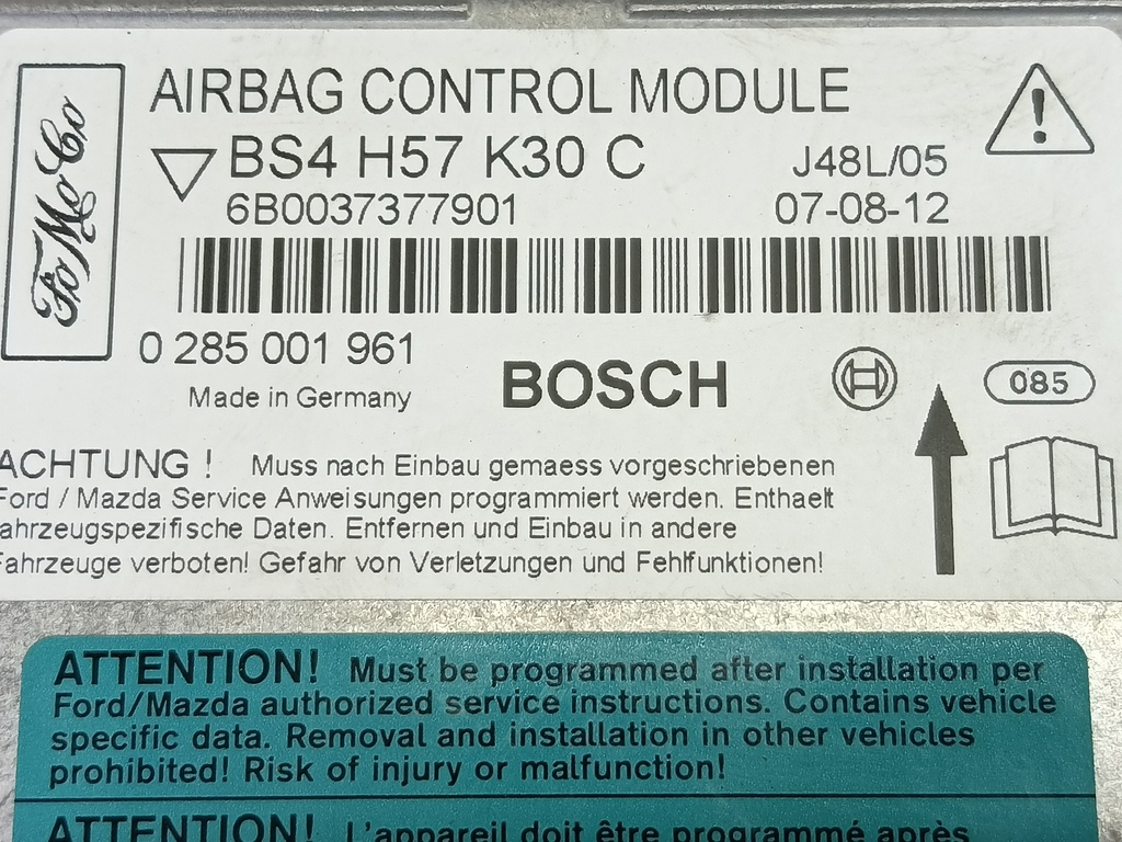 блок управления srs (air bag) MAZDA 3 1.6 MT (105 л.с.)3  BK рестайлинг (2006—2009) Седан BS4H57K30C, 980 рублей, Москва