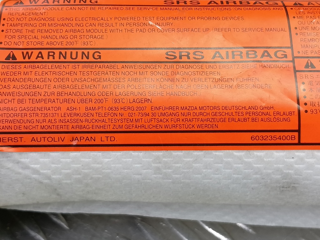 подушка безопасности боковая (сиденье) MAZDA 3 1.6 MT (105 л.с.)3  BK рестайлинг (2006—2009) Седан BR5S-57-KB0, 1320 рублей, Москва
